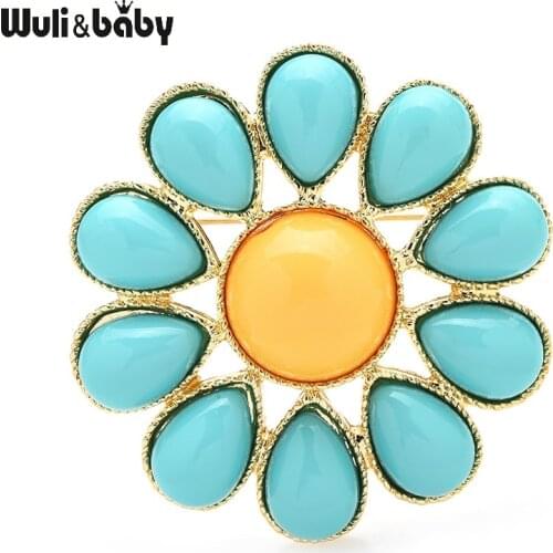 Wuli&baby Acrylic Blue Flower Brooches For Women Unisex Weddings Pary Brooch Pins Gifts