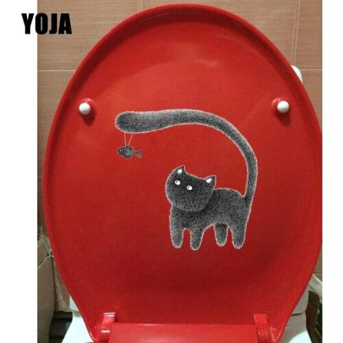 YOJA 23.7*23.1CM Kitten And Fish Classic Bedroom Toilet Sticker Decor Wall Art Decals T1-0103