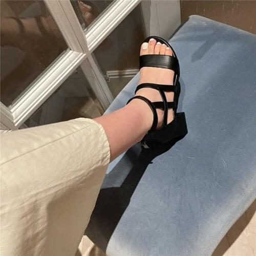 Women Shoes Sandals 2021 Summer Block Heel Sandal Black Back Zipper High Heels Sandals Ladies Designer Shoes Sandales Femme