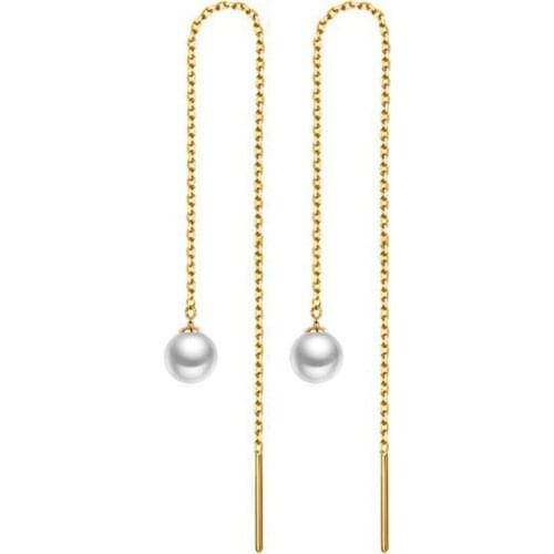 Stainless Steel Long Chain Threader Earrings Tassel Imitation Pearl Drop Earring For Women Wedding Bridal Earrings
