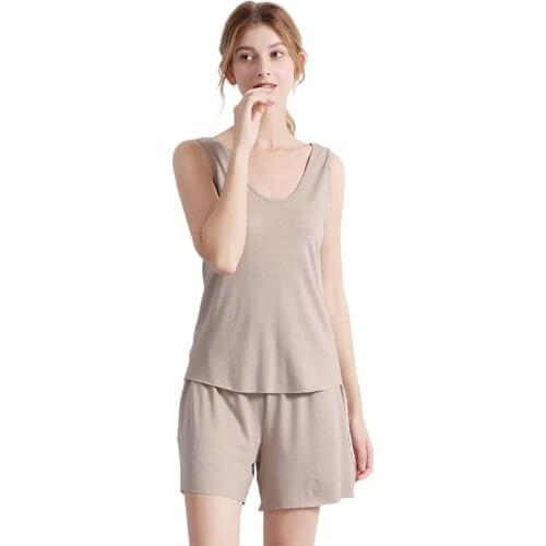 Ladies Pajamas Sets Knitted Sleeveless Shorts Summer Casual 2 Piece Pyjamas Set Womens Solid Modal Sleepwear Korean Pijama Mujer