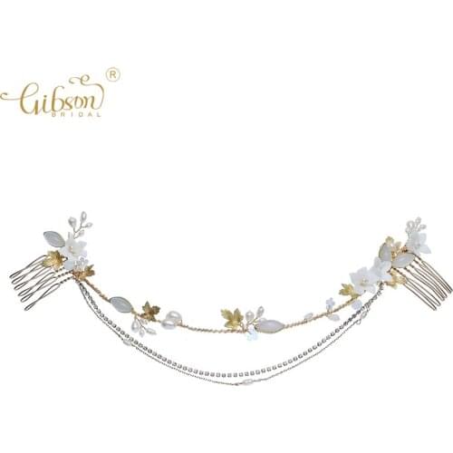 Forehead Chain Headpiece Ceramic Hair Comb Wedding Accessories Women Ornaments Bridal Headband Hair Jewelry