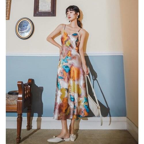 S-XL Romantic Starry Elements Painted Printed French Dress Suspender Dress Temperament Summer Dress Long Maxi A-line Vestidos