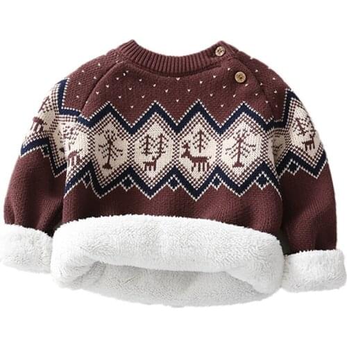 Winter Baby Sweater Pullover 2021 New Retro Casual Thick Plush Kids Boy Girl for Children Warm Knitted Sweaters Outerwear 0-5Y