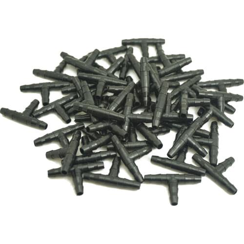 100x Garden Agricultural Irrigation 1/4" Barbed Drip Bulk Tee Connector Fittings