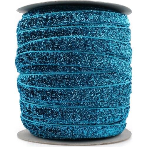 1PC=50Y 3/8"=10MM OEM Highly-flexible Elastic Glitter Velvet Ribbon Ornaments Solid Metallic Nylon Band for Hair Accessories