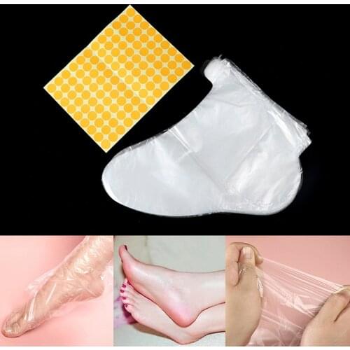 100Pcs Transparent Shoes Cover Paraffin Bath Wax SPA Therapy Bags Liner Booties Disposable Plastic Foot Covers With Stickers