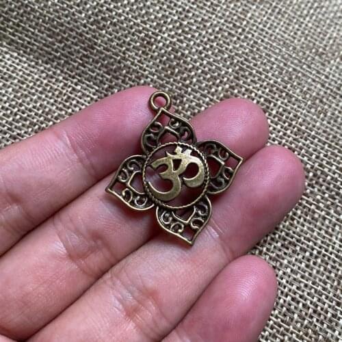 12pcs Filigree OHM OM AUM Buddha Lotus Pendant Charm Jewelry DIY Necklace Bracelet Key Chain Accessories Jewelry Making Supplies