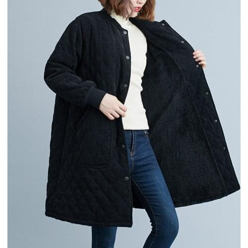 2021 New Arrival Thicken Fleece Warn Casual Autumn Winter Coats Corduroy Single Breasted Vintage Long Women Outwear Coats