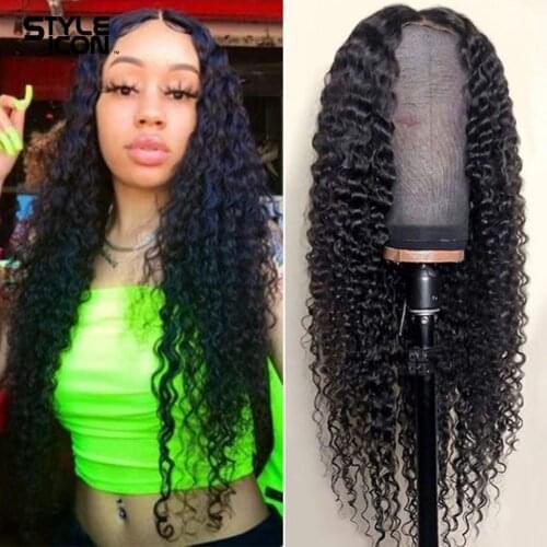 30 Inch long Curly Lace Front Human Hair Wig Brazilian Deep Curly Human Hair Wig Remy 180% Density Pre Plucked Kinky Curly wig