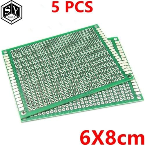 5PCS 6*8 6X8cm Double Side Prototype pcb Breadboard Universal Printed Circuit Board for Arduino 1.6mm 2.54mm Glass Fiber