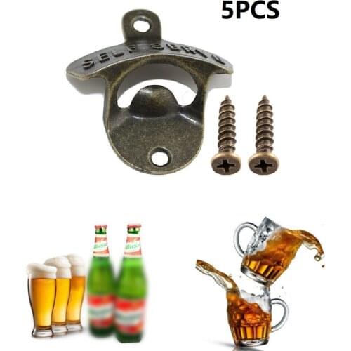 5pcs Vintage Wall Mount Beer Bottle Opener Antique Style Iron Cola Soda Glass Cap Opener Bar Pub Restaurant Kitchen Decoration