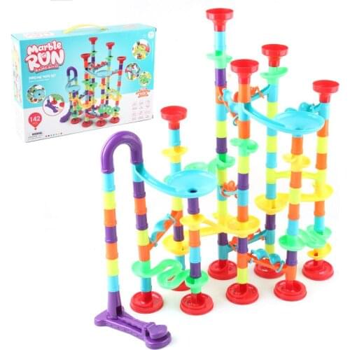 76/142 Pieces Set DIY Marble Construction Race Track Building Blocks Children Maze Ball Roll Toys Christmas Gift