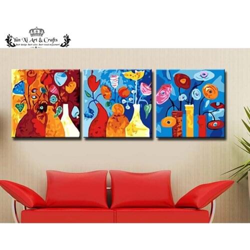 Abstract colorful flower - 3 Panel Canvas Painting Cuadros Picture Wall Art Home Decor oil painting No Frame painting by numbers