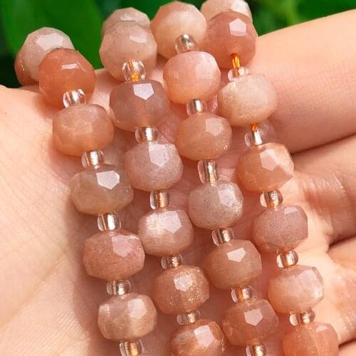 8*6mm Faceted Sunstone Gem Beads Column Shape Natural Loose Beads for Jewelry Making DIY Bracelet Accessories 7.5''Inches