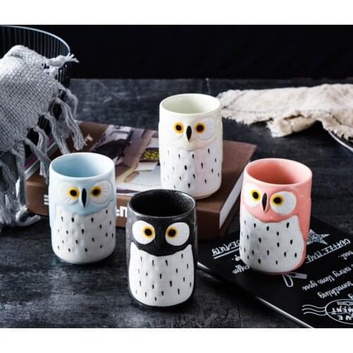 Japanese Owl Cartoon Childrens Water Cup Lovely Animal Modeling Creative Christmas Ceramic Mug Art Model Lovers Cup
