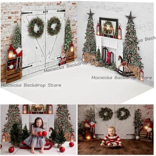Brick Fireplace Backdrop for Christmas Photography Vintage Light X-mas Holiday Party Decoration Supplies Background Photocall