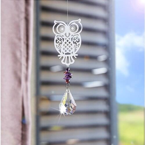 H&D Crystal Suncatcher Owl Shape Window Hanging Ornament Rainbow Suncatcher