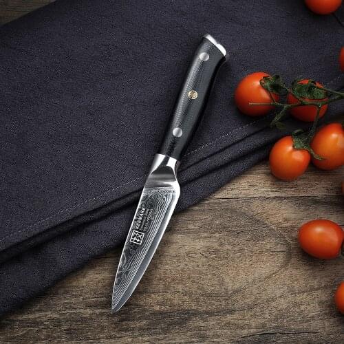KEEMAKE 3.5" Paring Knife Japanese Damascus VG10 High Carbon Steel Kitchen Chefs Knives Sharp Peeling Fruit Cutter G10 Handle