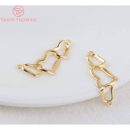 10PCS 10X30MM 24K Gold Color Plated Brass Heart Connect Charms High Quality Diy Jewelry Accessories
