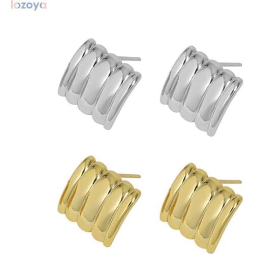 LOZOYA 925 Sterling Silver Gold Circle Stud Earring Thick Heavy Wedding Jewels Luxury Pendiente Luxury Jewelry Clips Party
