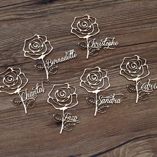 Rose Wooden name tag, Romantic name place setting , place cards Personalized, Laser cut names, Wedding gifts for guests