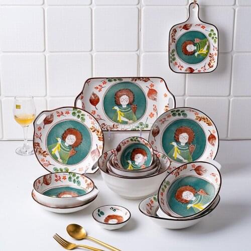 Cute Net Red Ceramic Dinner Bowl Noodle Bowl Soup Bowl Dish Creative Japanese Style Underglaze Hand-painted Household Tableware