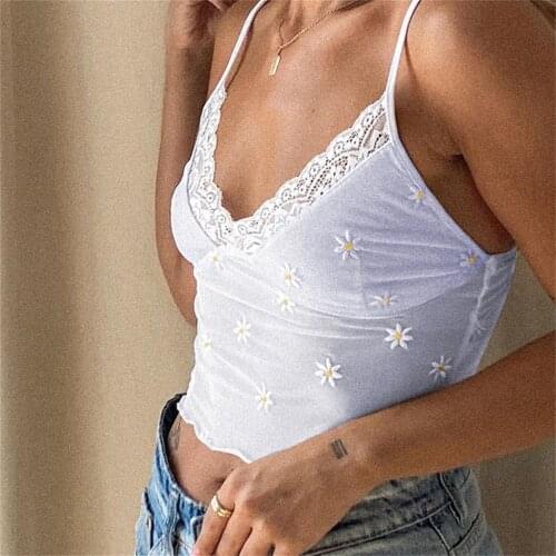 Fashion White Tops For Women Sleeveless Lace Tank Tops Casual Vest Camis Slim Short Tank Tops Sexy Y2K Tank Tops Femme