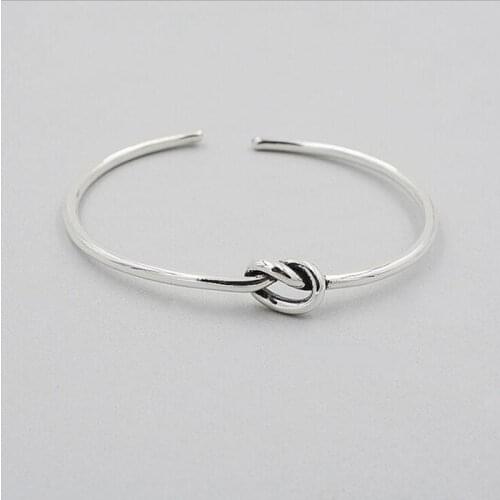 INS Fashion Retro Knotted 925 Sterling Silver Love Woven Open Bracelets for Women Girls Minimalist Style Party Jewelry SB107