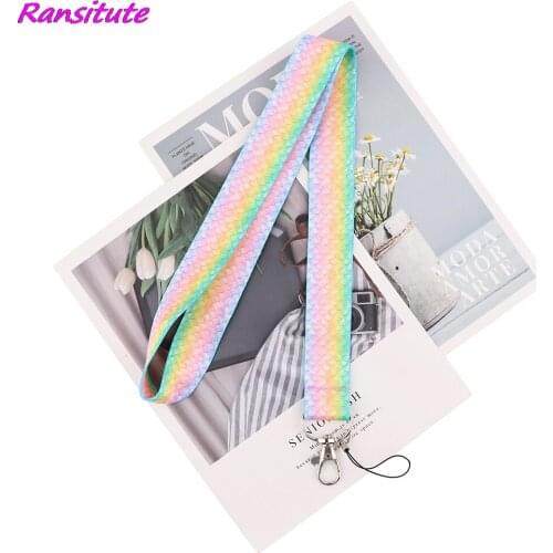 Ransitute R1920 Fashion Mermaid Scale Lanyard Card ID Holder Car KeyChain ID Card Pass Gym Phone DIY Hang Rope Lariat Lanyard