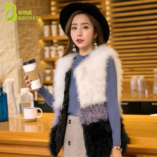 Fashion Real Ostrich Wool Turkey Fur Women Vest Coat Feather Patchwork Natural Fur Vest Jacket