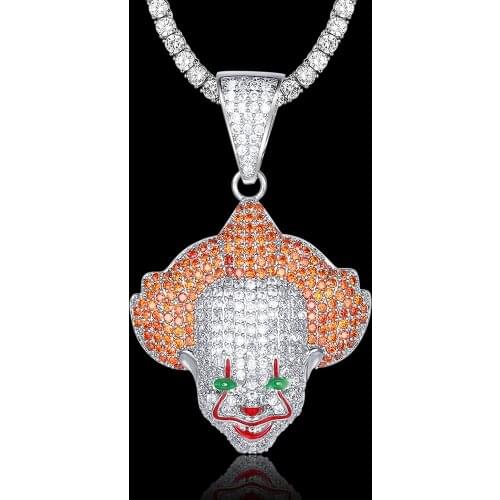 100% Micro Zircon Hip Hop Clown Face Pendant Necklace For Men Jewelry Zircon Tennis Chain Dropshipping Gift Party Wholesale