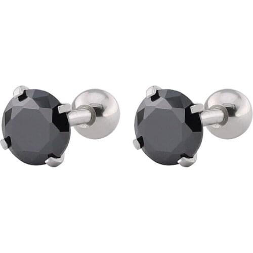 1Pcs The Latest Fashion New Titanium Stainless Steel Four Claw AAA Black Zircon Earrings Set Diamond Earrings
