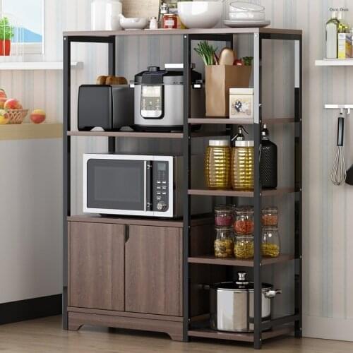 Floor Kitchen Storage Shelf Cabinet with Door Multi-layer For Condiment Microwave Oven Kitchen Accessories Tools Shelf Rack