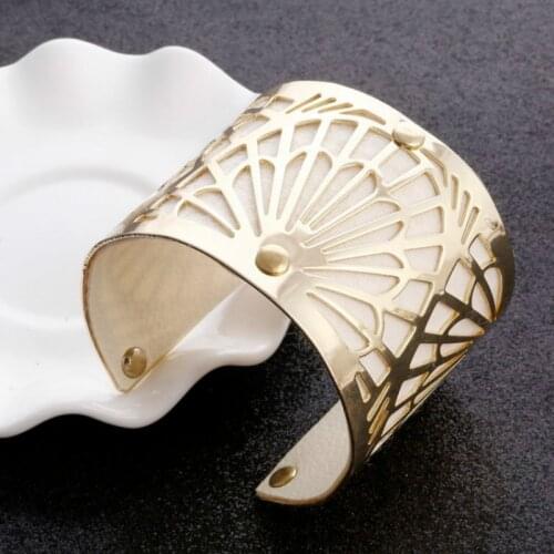 2019 New Rock Cool Women Gold Open Bangles Patten Print Round Enamel Mix Big Punk Indian Wide Bangle Set Lot Dropshipping