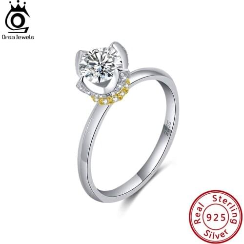 ORSA JEWELS 925 Sterling Silver Rings Flower Shape Gorgeous Cubic Zirconia For Female Wedding Engagement Anniversary Gift SR243