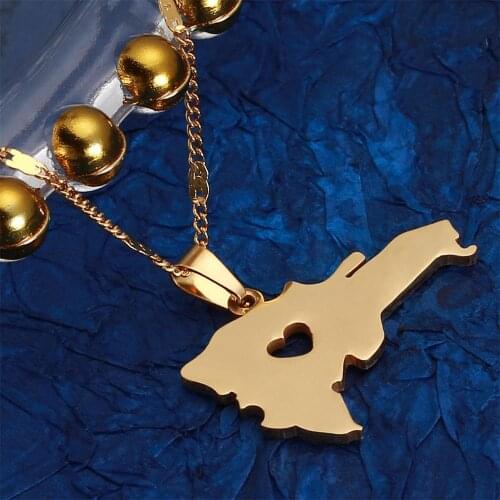 Stainless Steel Heart Dominican Map Pendant Necklace Gold Color Map of Dominican Jewelry