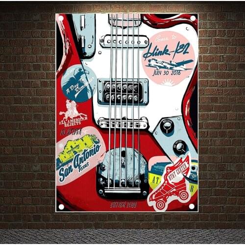 Guitar Rock Roll Stickers Hip Hop Reggae Posters Banner Flag Music Training Wall Painting Piano Musical Instrument Store Decor 1