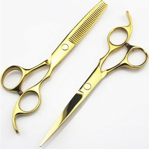 Professional Japan 440c 5.5 6 '' gold cut hair scissors haircut thinning barber haircutting cutting shears hairdressing scissors