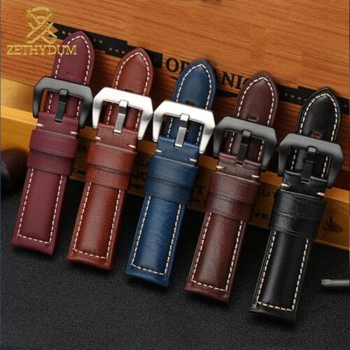 Handmade Genuine Leather Watchband 22mm 24mm 26mm Watch Strap mens Watch Band blue dark red color Restoring Oil wax leather belt