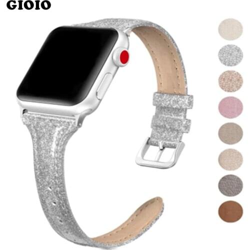 Shiny leather strap with glitter For Apple Watch Band 42MM 38MM 40mm 44mm for iWatch Strap Sports Buckle series 1 2 3 4 5 6 se