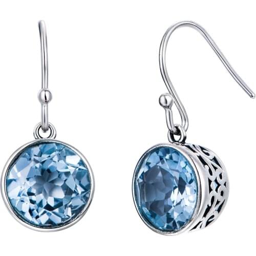 Seanlov Arrival Round Dangle Earrings Sky Blue Cubic Zirocn Pendant Crystal Silver Color Hollow Design Earring Fashion Jewelry