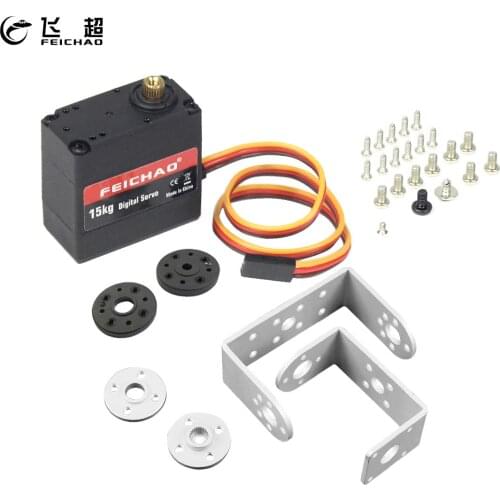 FEICHAO Dual Ball Bearing Robot Servo 15kg 180°/270°/360° Metal Gear Digital Servo with Long and Short Straight Bracket Holder