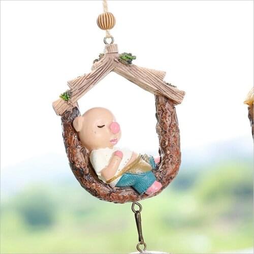 Cute Little Pig Resin Wind Chimes Creative Home Decoration Crafts Room Door Window Pendant Car Ornaments Kawaii Student Gift