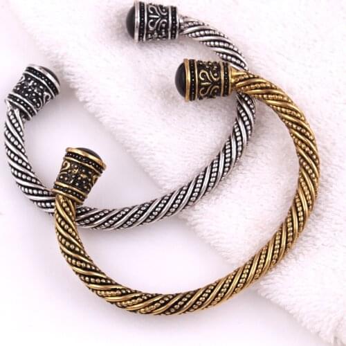 Head Viking Bangles Antique Gold Color Indian Jewelry Supernatural Pagan Metal Bracelets Gifts for Men