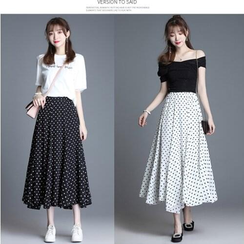 Summer 2 Layers Bohemian polka dot skirt Ruffled Chiffon Beach Long Casual Skirts Female Tutu Falda Mujer Skirt femme Streetwear