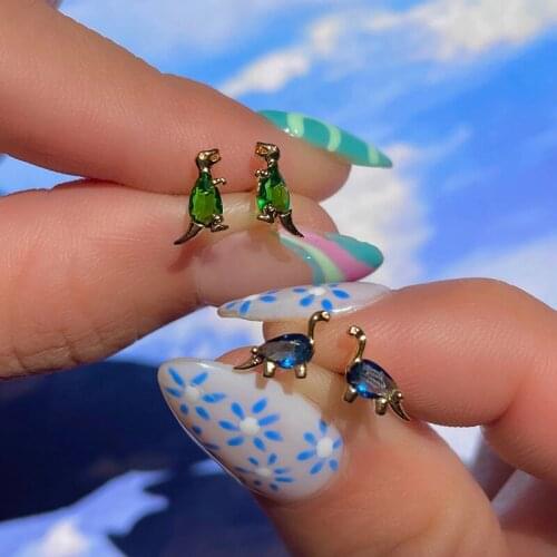 2021 New Ins Rainbow Inlaid Zircon Cute Dinosaur Stud Earrings Summer Simple Gold Color Earrings For Women Girls Fashion Jewelry