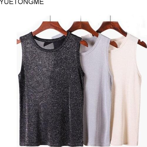 2021 shining Women Knitted Tank Tops Solid Sleeveless Tees O-Neck Slim Top Female Night Club Casual Tank Tops For WomenTSP159