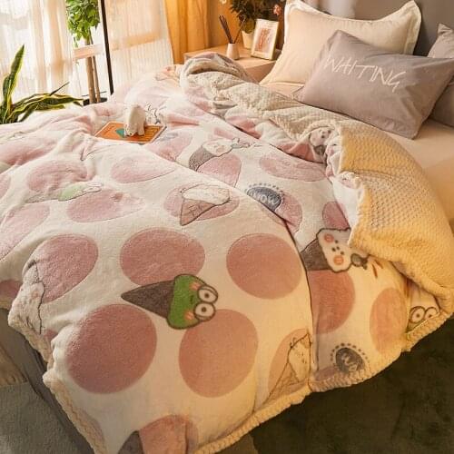 2021 Double blanket thickening faux lamb fur winter nap cover coral fleece warm flannel duvet cover comfortable