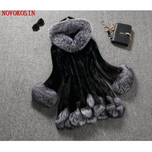 2021 XS-12XL Ladies Thick Long Faux Mink Fur Coat Winter Warm Open Stitch Slim Plush Coat Women Cardigan With Trim Hood Fur Hat